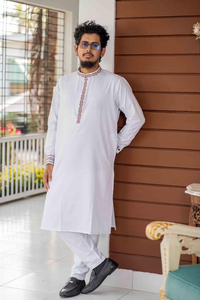 Embroidery White Classic Panjabi | BM-62